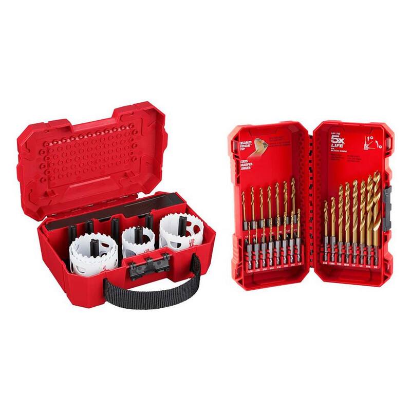 Kit de sierra perforadora bimetálica Hole Dozer de Milwaukee con juego de brocas helicoidales de titanio SHOCKWAVE Impact Duty (31 piezas) - 49-22-4019-48-89-4631.