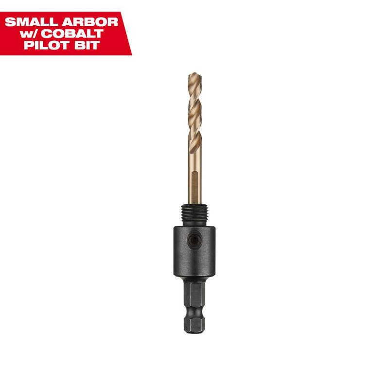 Adaptador de sierra de copa para agujeros pequeños con cambio rápido de 3/8 pulg. de Milwaukee y broca guía de cobalto - 49-56-7110.