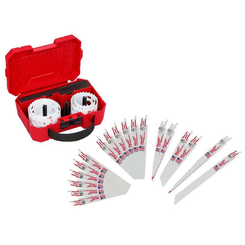 Kit de sierra de agujero bimetálica Milwaukee Hole Dozer con sierra reciproca para madera y metal SAWZALL + juego de hojas bimetálicas para sierra reciproca (25 piezas) - 49-22-4038-49-22-1110F