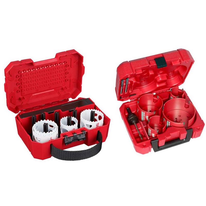 Juego de sierra caladora Bi-Metal Hole Dozer de Milwaukee con kit de sierra de perforación de carburo BIG HAWG (16 piezas) - 49-22-4019-49-56-9285