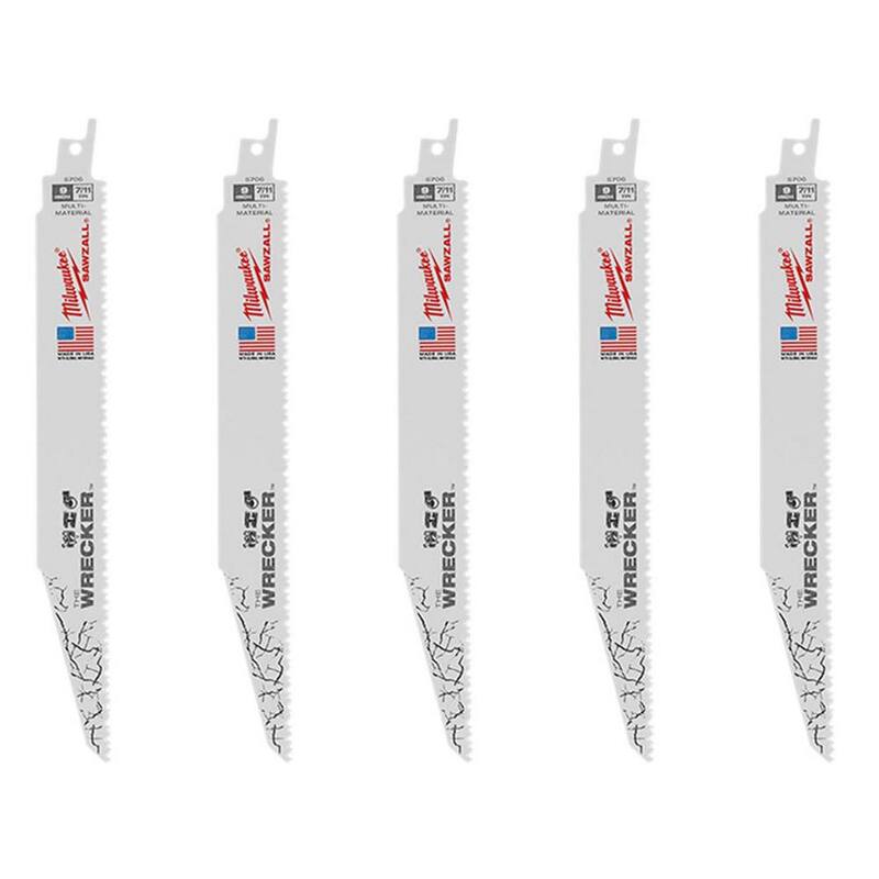 Kit de sierra de perforación de carburo Milwaukee BIG HAWG (10 piezas) con hojas de sierra recíproca Wrecker para materiales múltiples (5 piezas) de 9 pulgadas con 7/11 TPI - 49-56-9290-48-00-5706