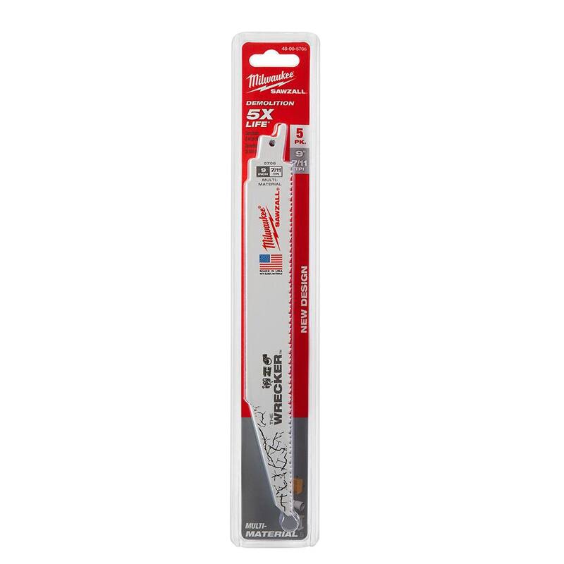 Kit de sierra de perforación de carburo Milwaukee BIG HAWG (10 piezas) con hojas de sierra recíproca Wrecker para materiales múltiples (5 piezas) de 9 pulgadas con 7/11 TPI - 49-56-9290-48-00-5706