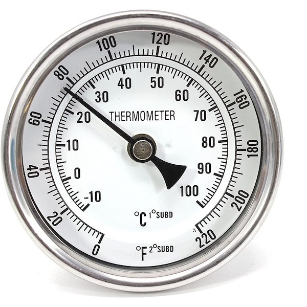 Concord 3" Stainless Steel Thermometer for Home Brewing, 2" Stem - PF300-C-2