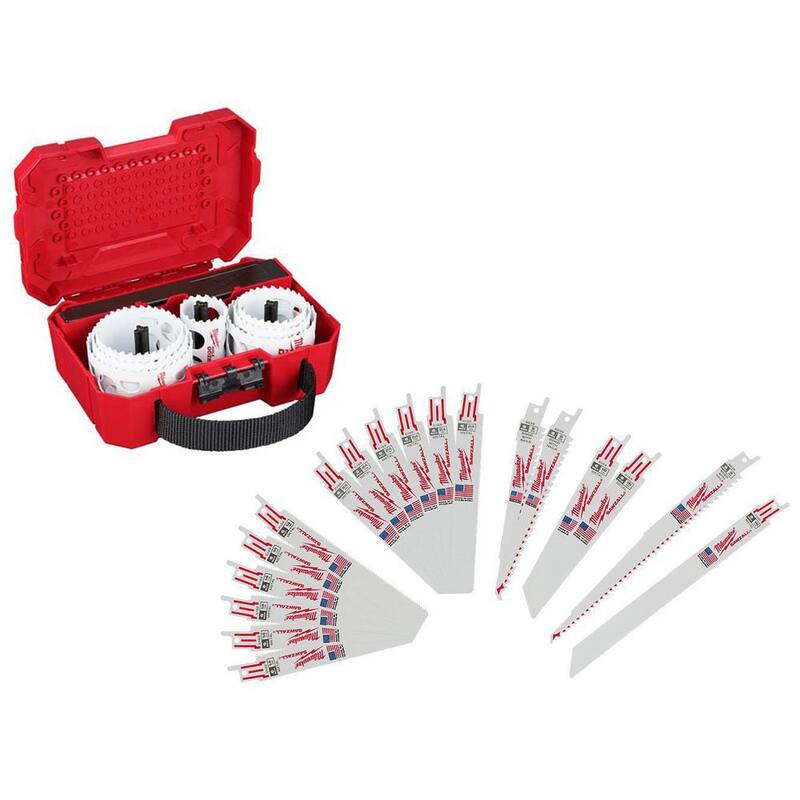 Set de sierra de orificio bimetálica de propósito general Hole Dozer de Milwaukee y set de hojas de sierra de vaivén + 8 hojas (29 piezas) - 49-22-4020-49-22-1110F