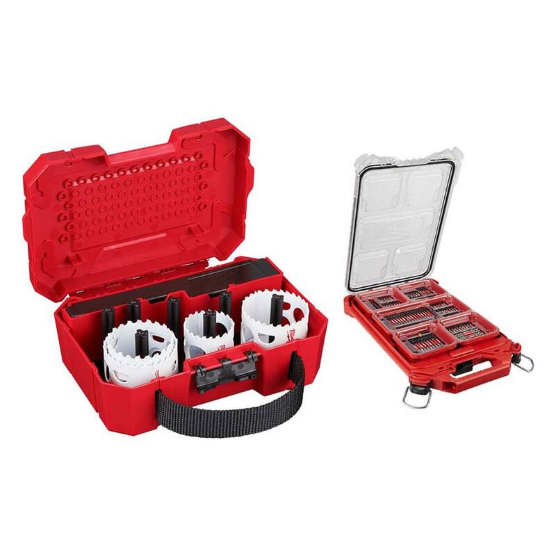 Juego de sierras perforadoras bimetálicas Hole Dozer de Milwaukee con juego de puntas de destornillador de aleación de acero SHOCKWAVE Impact Duty y estuche PACKOUT (108 piezas) - 49-22-4019-48-32-4082.