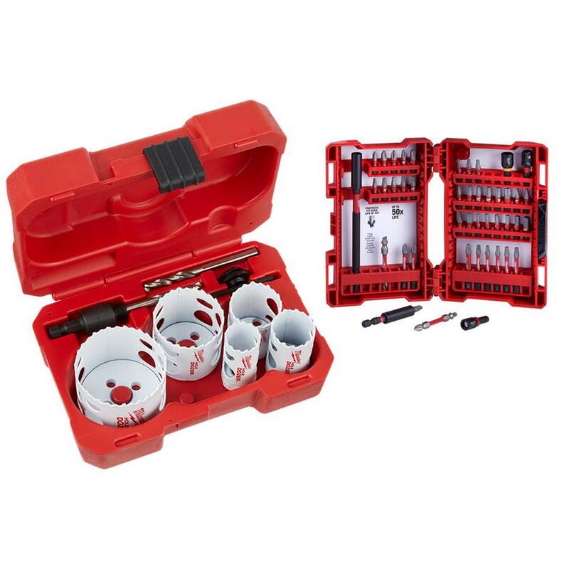 Set de sierra de agujero bimetálica Milwaukee Hole Dozer de propósito general (9 piezas) con SHOCKWAVE Impact Duty Steel Driver Bit Set (45 piezas) - 49-22-4009-48-32-4023.