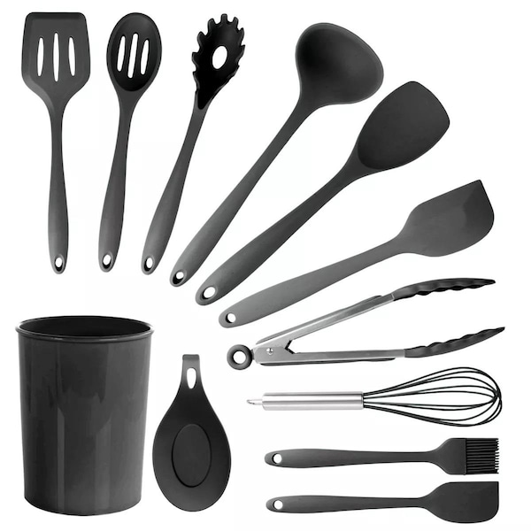 Megachef Silicone Cooking Utensils, Black - Set of 12 - MGSP-812