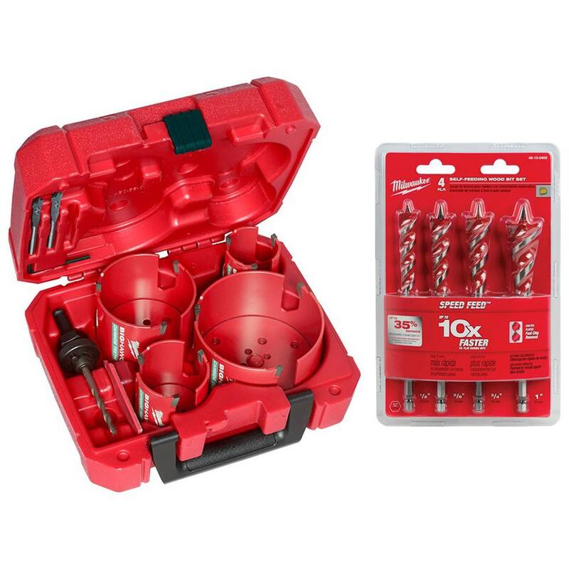 Juego de sierra perforadora de carburo BIG HAWG de Milwaukee con juego de brocas de perforación de madera SPEED FEED Auger (12 piezas) - 49-56-9285-48-13-0400