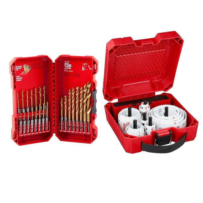 Set de sierras perforadoras bimetálicas de propósito general Hole Dozer de Milwaukee y Set de brocas de titanio SHOCKWAVE IMPACT DUTY (44 piezas) - 49-22-4171-48-89-4631.