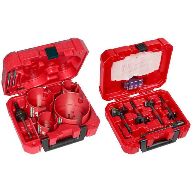 Estuche de sierra de perforación de carburo BIG HAWG de Milwaukee con juego de brocas autoperforantes SWITCHBLADE Plumbers (13 piezas) - 49-56-9285-49-22-5100