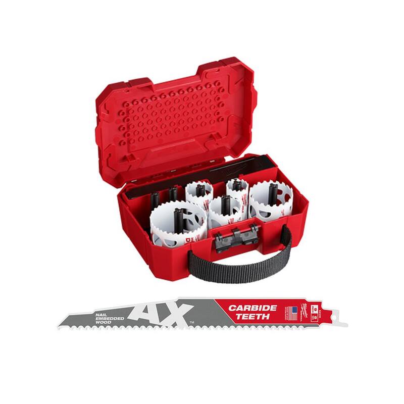Juego de sierras perforadoras bimetálicas para usos generales Milwaukee Hole Dozer (9 piezas) con hoja de sierra reciproca de carburo AX de 9 pulgadas y 5 TPI - 49-22-4009-48-00-5226