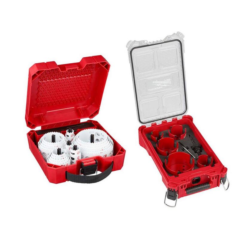 Set de sierra de agujero bimetálica General Purpose Hole Dozer de Milwaukee y kit de sierra de agujero de carburo BIG HAWG con estuche PACKOUT (37 piezas) - 49-22-4185-49-56-9295