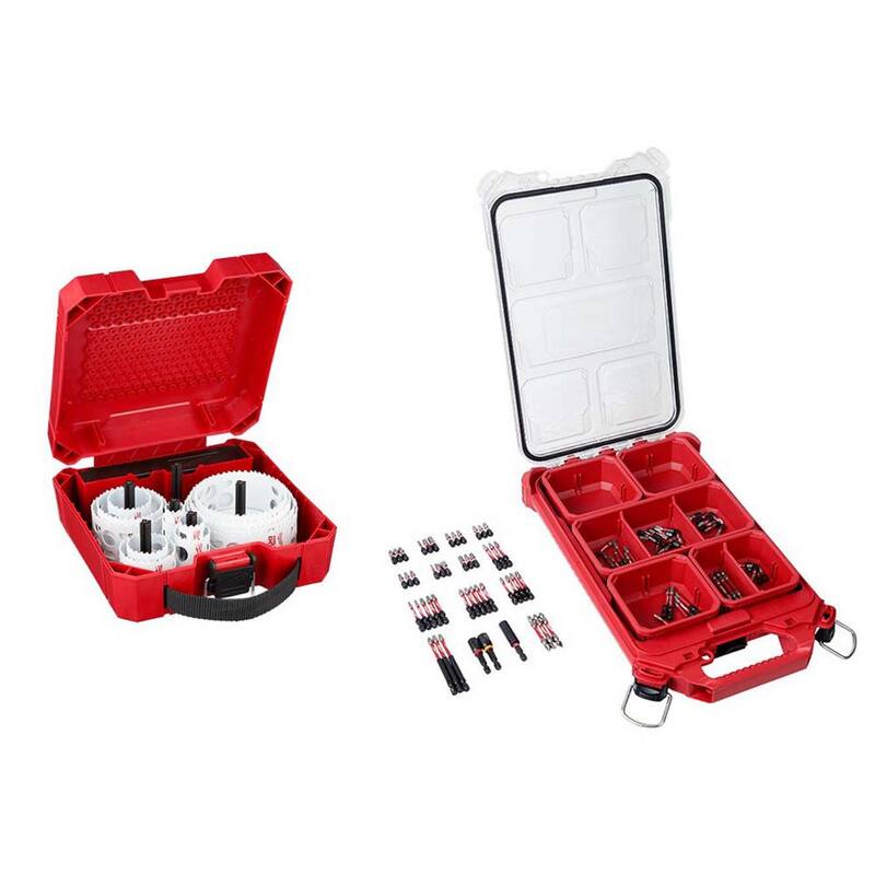 Set de Sierras de Perforación Bi-Metal General Purpose Hole Dozer de Milwaukee con Puntas de Desarmador de Impacto SHOCKWAVE y Estuche Packout (120 piezas) - 49-22-4170-48-32-4082