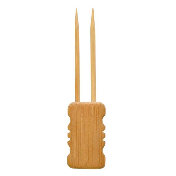 Packnwood 3.94 In. Mbola Double Prong Bamboo Skewer With Block End, 480PK - 209BBMBOLA10