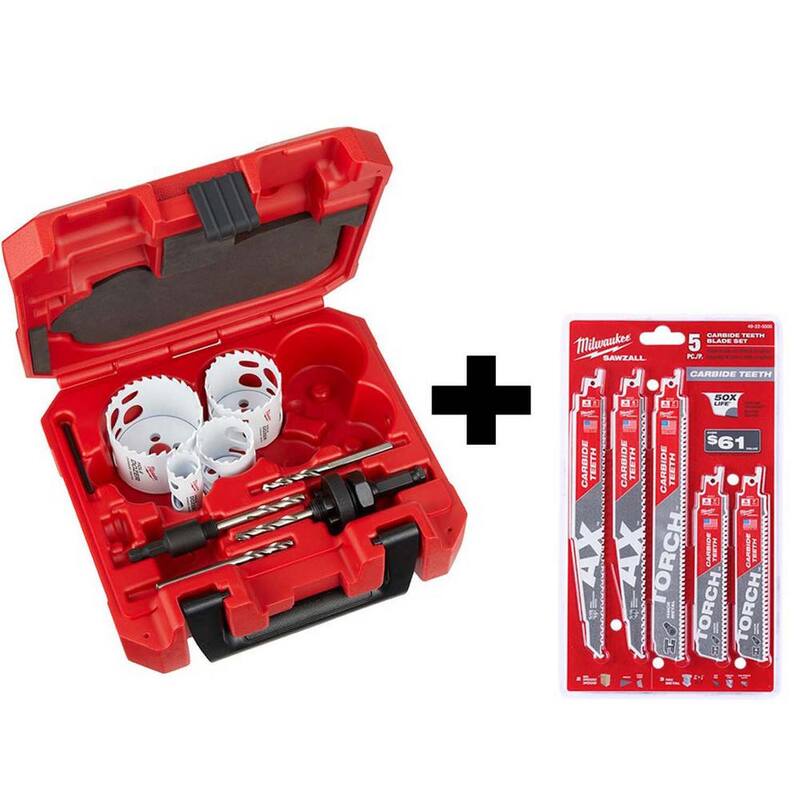 Juego de sierra de perforación de carburo Hole Dozer de Milwaukee (8 piezas) con juego de hojas de sierra recíproca de carburo SAWZALL (5 piezas) - 49-22-3075-49-22-5505