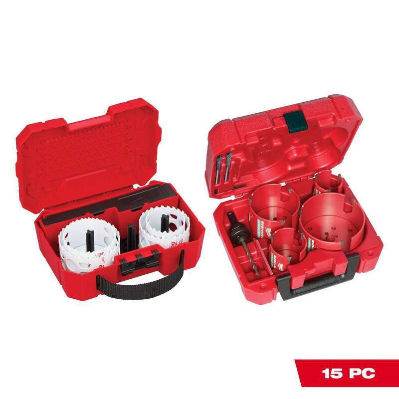 Kit de sierra de corona bimetálica Milwaukee Hole Dozer con kit de sierra de corona de carburo BIG HAWG (15 piezas) - 49-22-4038-49-56-9285
