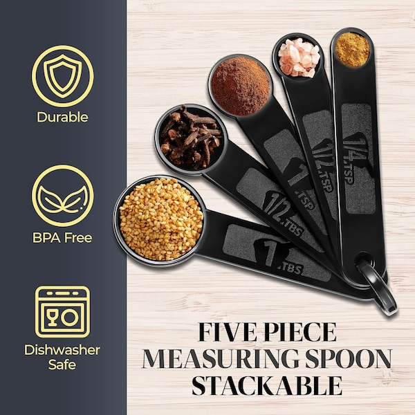Bakken-Swiss Precision Measuring Spoon Set, 5-Piece Stainless Steel, Nesting, Dishwasher Safe, Kitchen Tool - BKCWTSP5