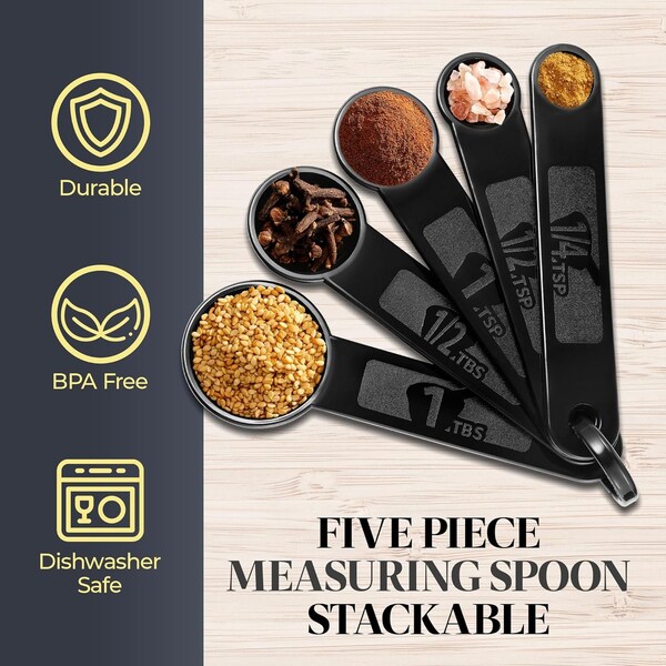 Bakken-Swiss Precision Measuring Spoon Set, 5-Piece Stainless Steel, Nesting, Dishwasher Safe, Kitchen Tool - BKCWTSP5