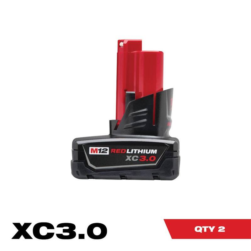 Milwaukee M12 Paquete de Batería de Iones de Litio de 12 Voltios XC de Capacidad Extendida de 3.0 Ah (Paquete de 2) - 48-11-2412