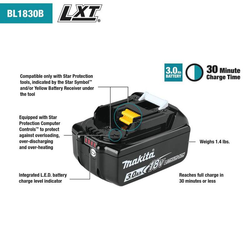 Paquete de batería de alta capacidad de iones de litio Makita 18V LXT 3.0Ah con indicador de combustible - BL1830B
