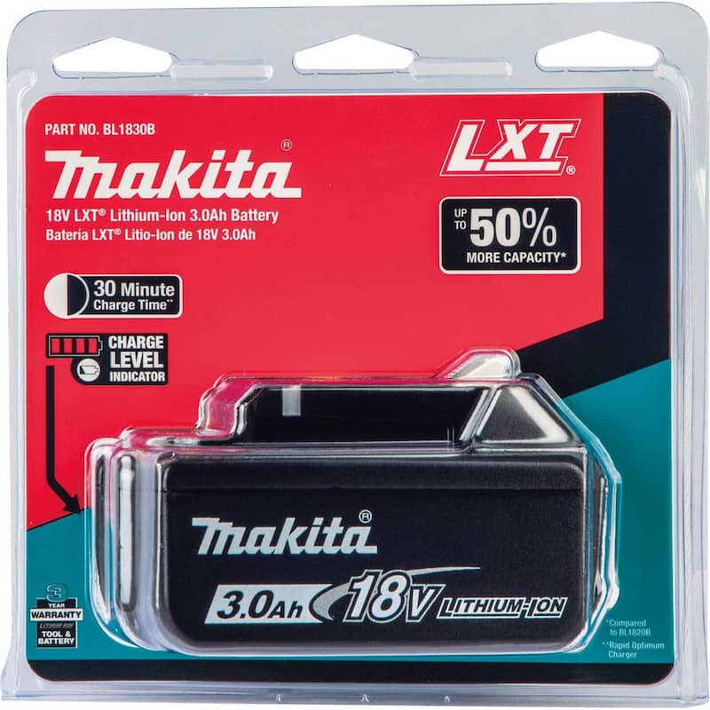 Paquete de batería de alta capacidad de iones de litio Makita 18V LXT 3.0Ah con indicador de combustible - BL1830B