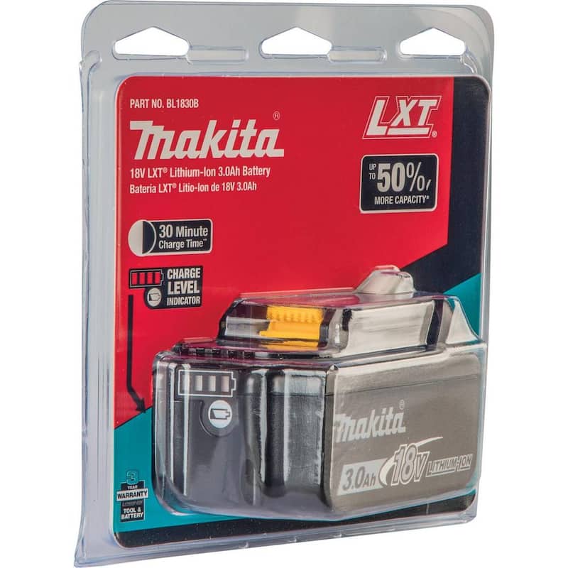 Paquete de batería de alta capacidad de iones de litio Makita 18V LXT 3.0Ah con indicador de combustible - BL1830B