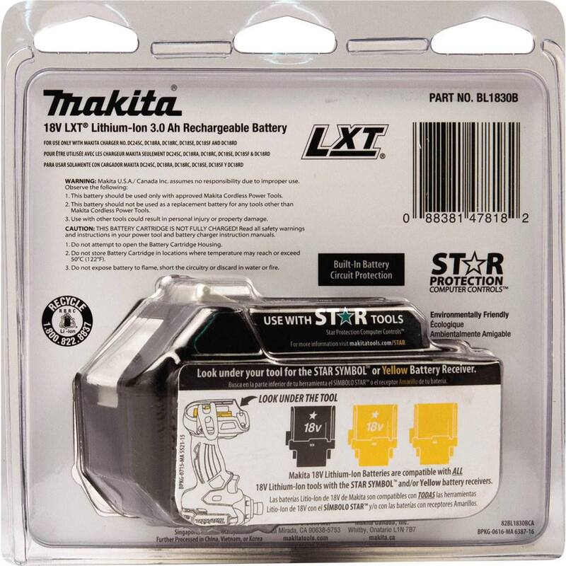 Paquete de batería de alta capacidad de iones de litio Makita 18V LXT 3.0Ah con indicador de combustible - BL1830B