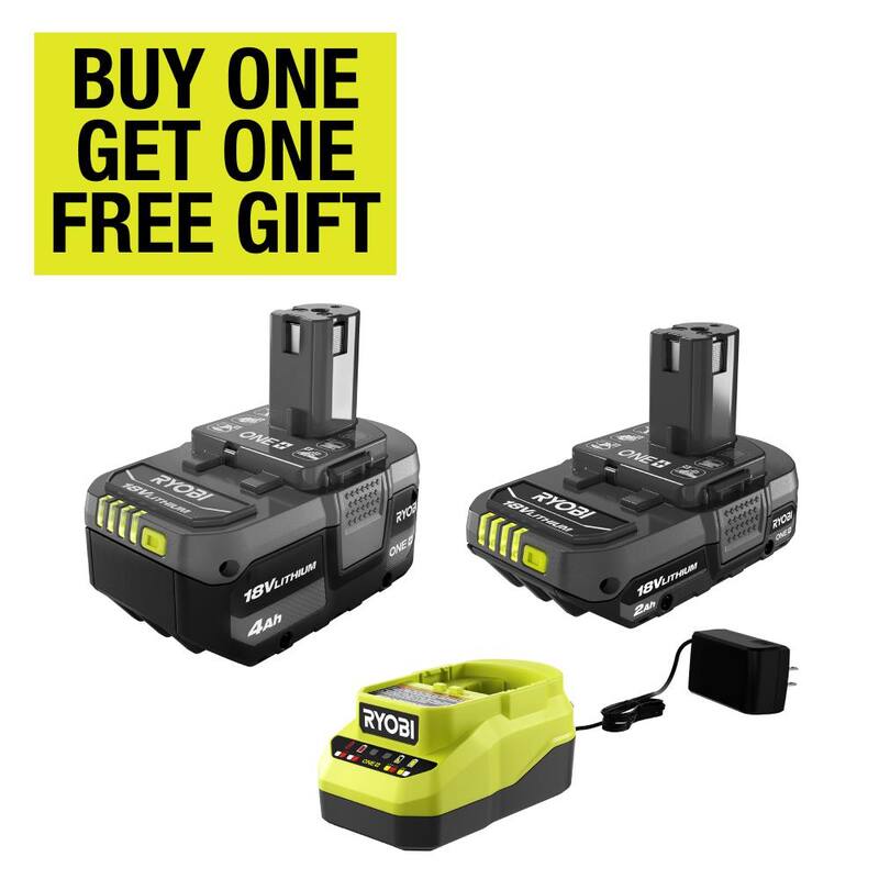 RYOBI ONE+ 18V Kit de Inicio de Ion de Litio con Batería de 2.0 Ah, Batería de 4.0 Ah y Cargador - PSK106SB