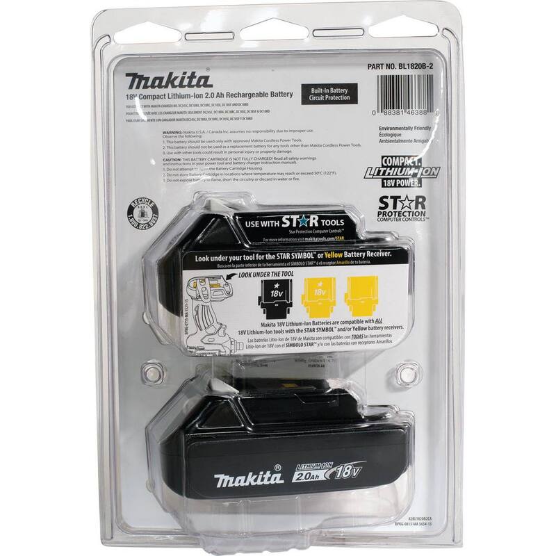 Paquete de baterías compactas de ion de litio 18V LXT 2.0Ah con medidor de combustible (paquete de 2) - BL1820B-2