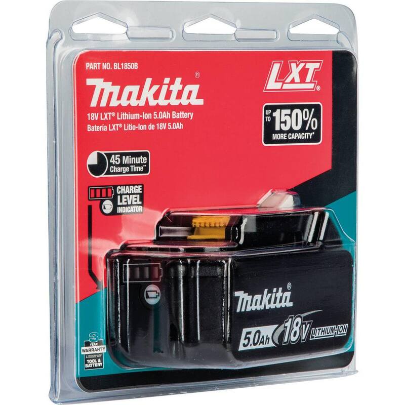 Paquete de batería de alta capacidad de iones de litio Makita 18V LXT 5.0Ah con indicador de combustible - BL1850B