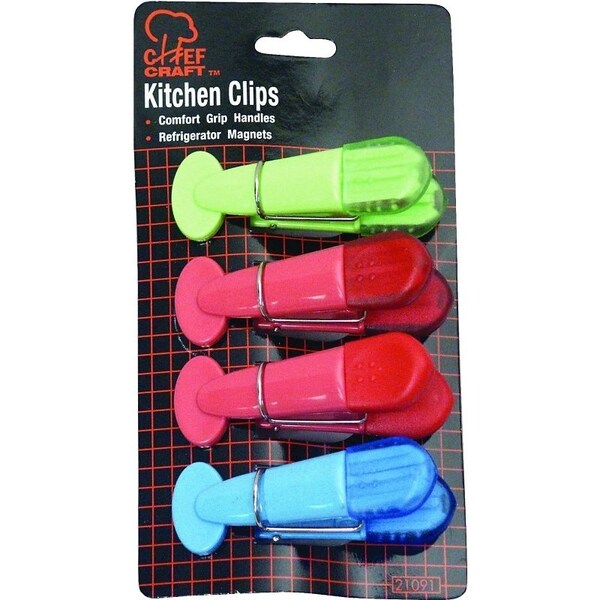 Chef Craft Magnetic Memo Clip Set, 3-1/2 in W, Blue/Green/Purple/Red - 21091
