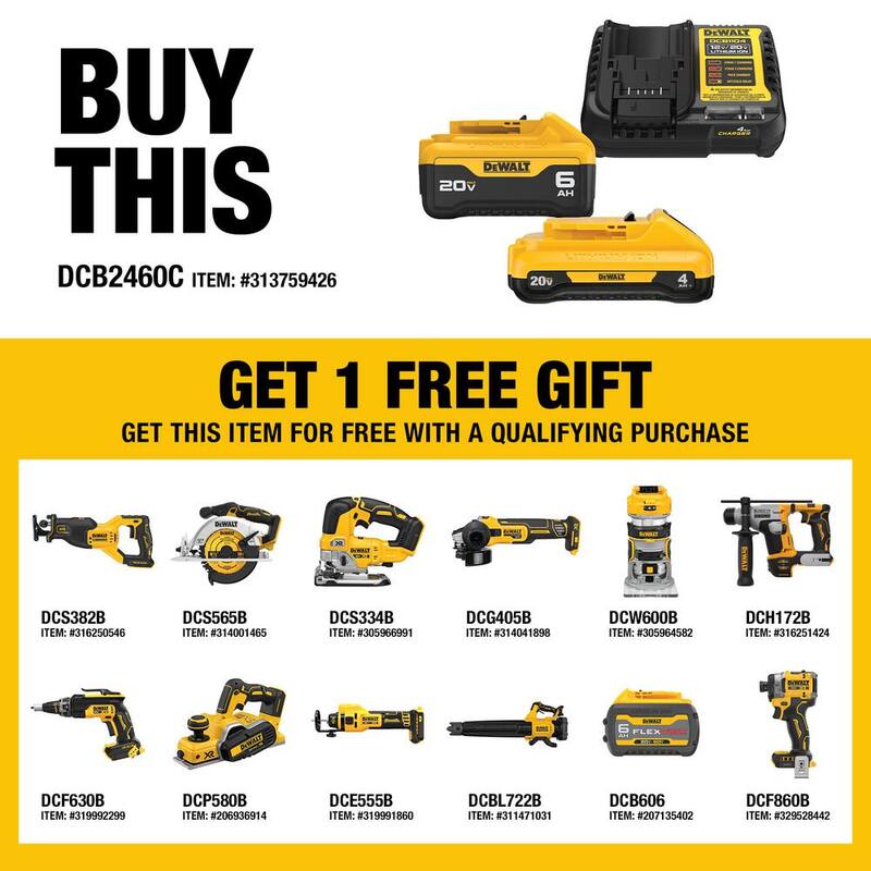Kit de inicio con batería y cargador DEWALT 20V MAX de 6.0Ah y 4.0Ah de Iones de Litio - DCB2460C