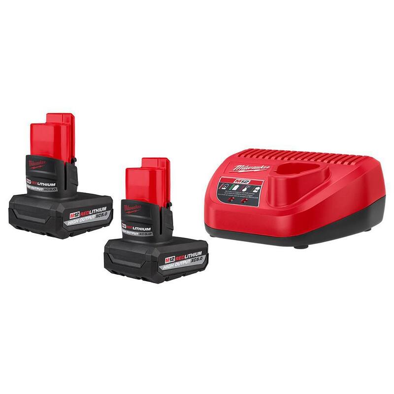 Milwaukee M12 12V Lithium-Ion XC Batería de Alto Rendimiento de 5.0 Ah (Paquete de 2) Kit de Inicio con Cargador - 48-59-2450P