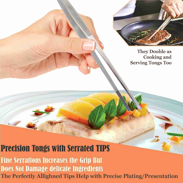 A2Z Scilab Culinary Tweezers, Blunt Serrated Jaws, 12 Inch Straight, Stainless Steel Tongs - A2Z-ZR1036