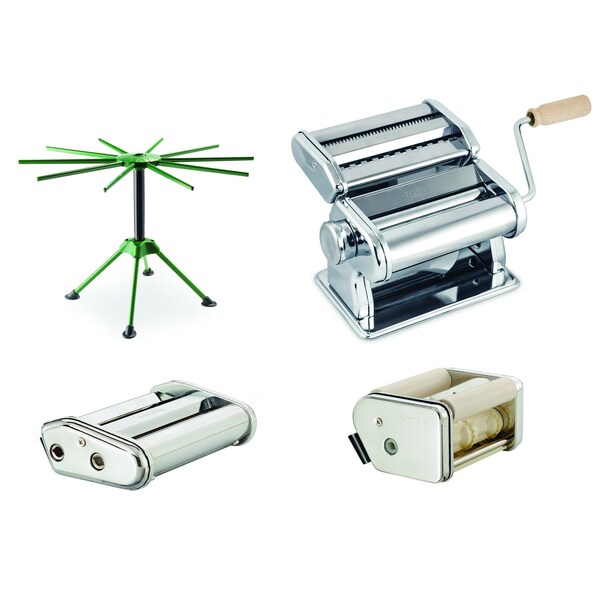 Fantes Pasta Machine, Angel Hair & Lasagna, Ravioli, and Collapsible Drying Rack - BUN000690