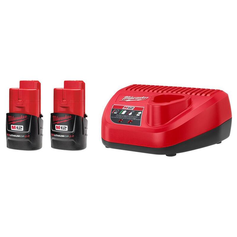 Paquete de baterías compactas de iones de litio de 12V Milwaukee M12 2.0 Ah (2-Pack) con cargador - Kit inicial 48-59-2420P