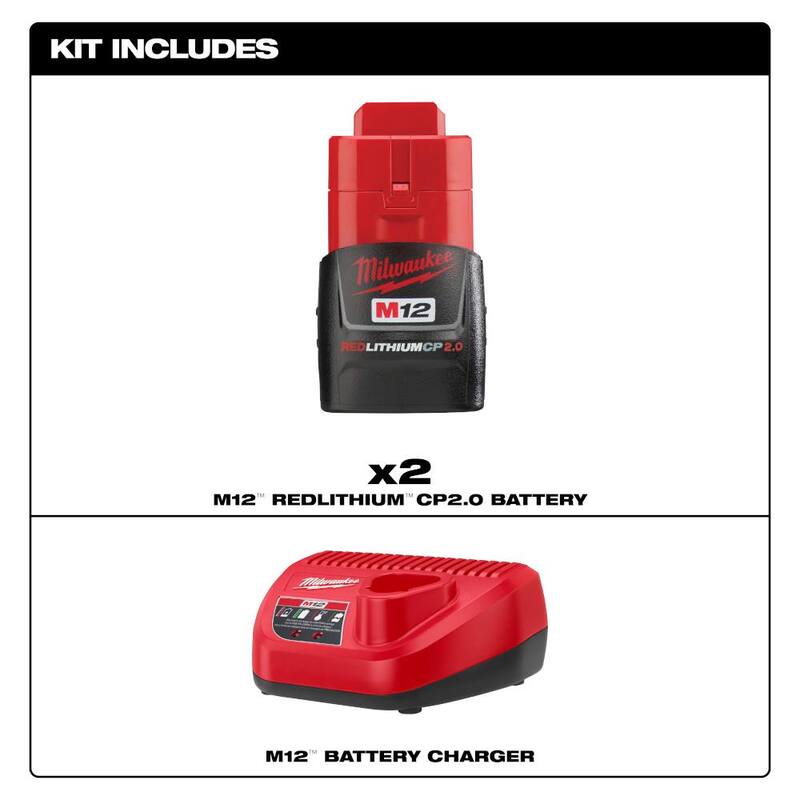 Paquete de baterías compactas de iones de litio de 12V Milwaukee M12 2.0 Ah (2-Pack) con cargador - Kit inicial 48-59-2420P