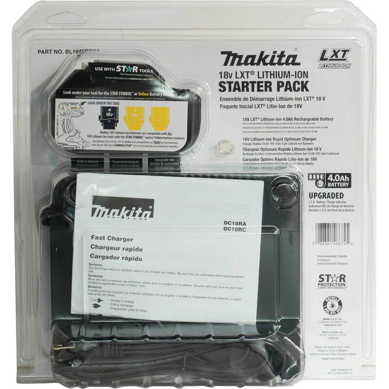 Paquete de batería de alta capacidad de iones de litio LXT de 18V Makita 4.0Ah con medidor de combustible y cargador Kit de inicio - BL1840BDC1
