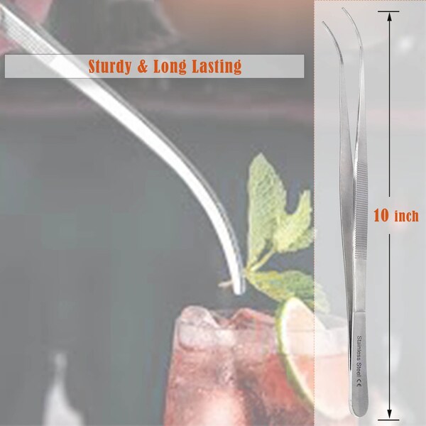 A2Z Scilab Culinary Tweezers, Narrow Precision Serrated Jaws, 10 Inch Curved, Stainless Steel Tongs - A2Z-ZR1050