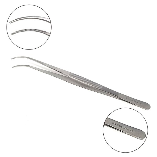 A2Z Scilab Culinary Tweezers, Narrow Precision Serrated Jaws, 10 Inch Curved, Stainless Steel Tongs - A2Z-ZR1050