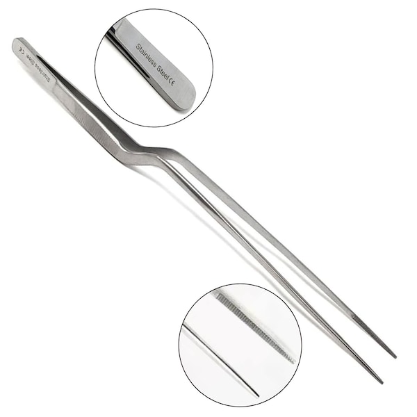 A2Z Scilab Offset Culinary Tweezers, Precision Serrated Jaws, 10 Inch, Stainless Steel Tongs - A2Z-ZR1056