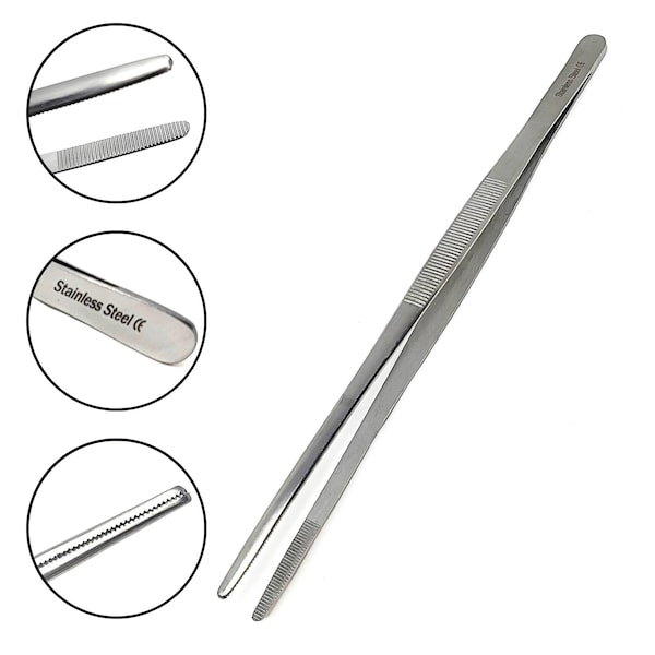 A2Z Scilab Culinary Tweezers, Blunt Serrated Jaws, 10 Inch, Stainless Steel Tongs - A2Z-ZR1035