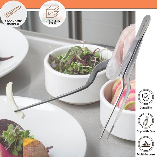 A2Z Scilab Offset Culinary Tweezers, Precision Serrated Jaws, 5.5 Inch, Stainless Steel Tongs - A2Z-ZR1053