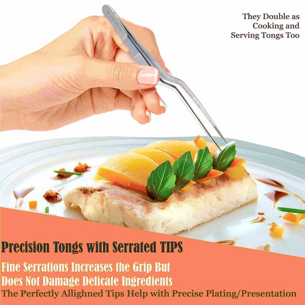 A2Z Scilab Offset Culinary Tweezers, Precision Serrated Jaws, 5.5 Inch, Stainless Steel Tongs - A2Z-ZR1053