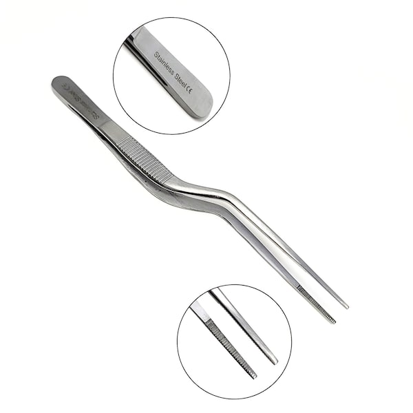 A2Z Scilab Offset Culinary Tweezers, Precision Serrated Jaws, 5.5 Inch, Stainless Steel Tongs - A2Z-ZR1053