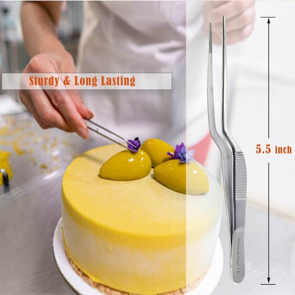 A2Z Scilab Offset Culinary Tweezers, Precision Serrated Jaws, 5.5 Inch, Stainless Steel Tongs - A2Z-ZR1053