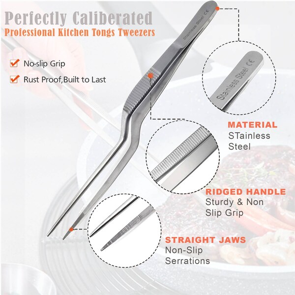 A2Z Scilab Offset Culinary Tweezers, Precision Serrated Jaws, 5.5 Inch, Stainless Steel Tongs - A2Z-ZR1053