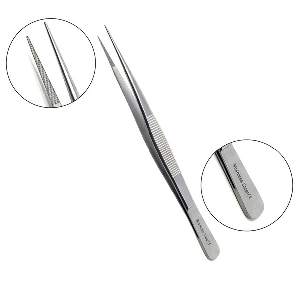 A2Z Scilab Culinary Tweezers, Narrow Precision Serrated Jaws, 6 Inch Straight, Stainless Steel Tongs - A2Z-ZR1044