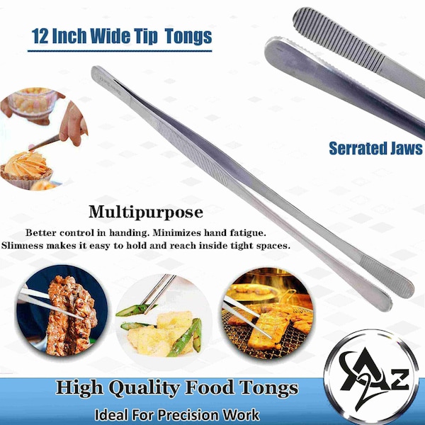 A2Z Scilab BBQ Tweezers, Wide Blunt Serrated Jaws, 12 Inch, Stainless Steel Tongs - A2Z-ZR1058