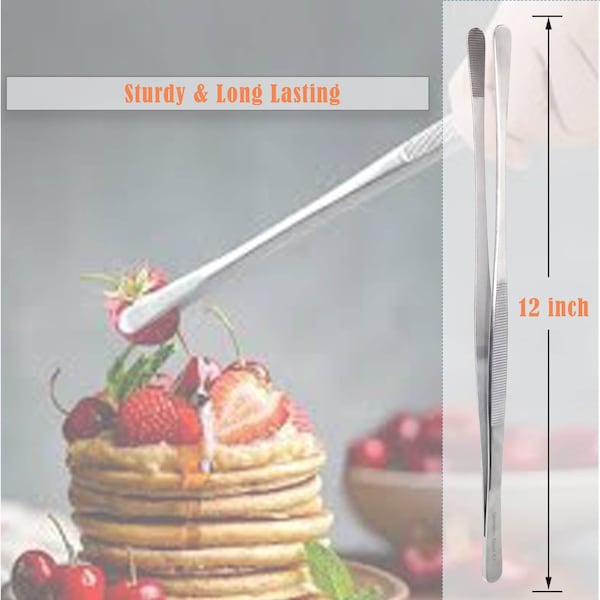 A2Z Scilab BBQ Tweezers, Wide Blunt Serrated Jaws, 12 Inch, Stainless Steel Tongs - A2Z-ZR1058